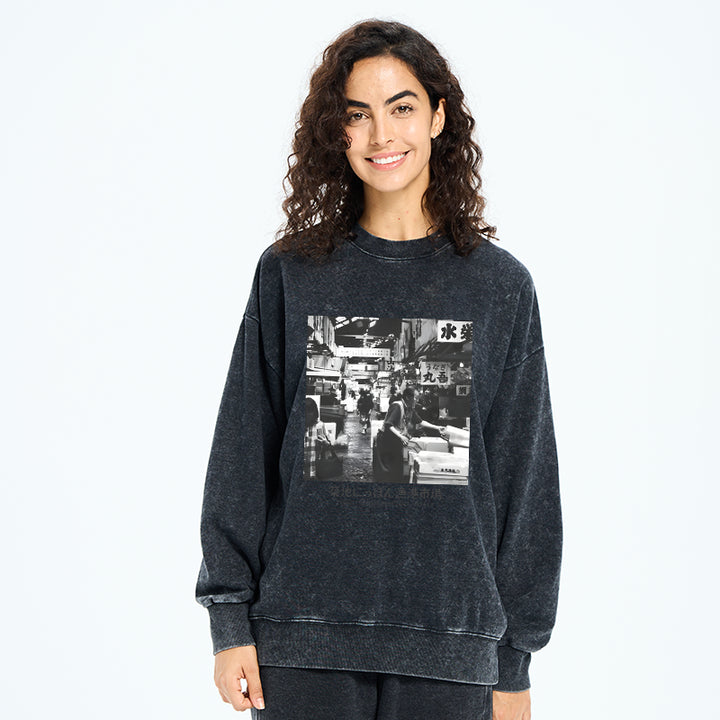 Tsukiji Fish Market Photo Washed Sweatshirt