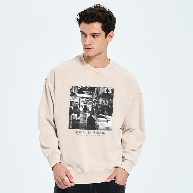Tsukiji Fish Market Photo Washed Sweatshirt
