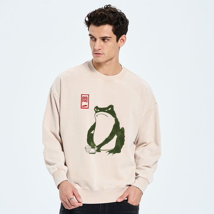 Woodblock Print Frog Washed Sweatshirt