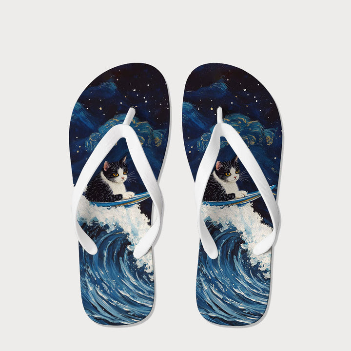 The Great Wave Off Cat Flip Flops