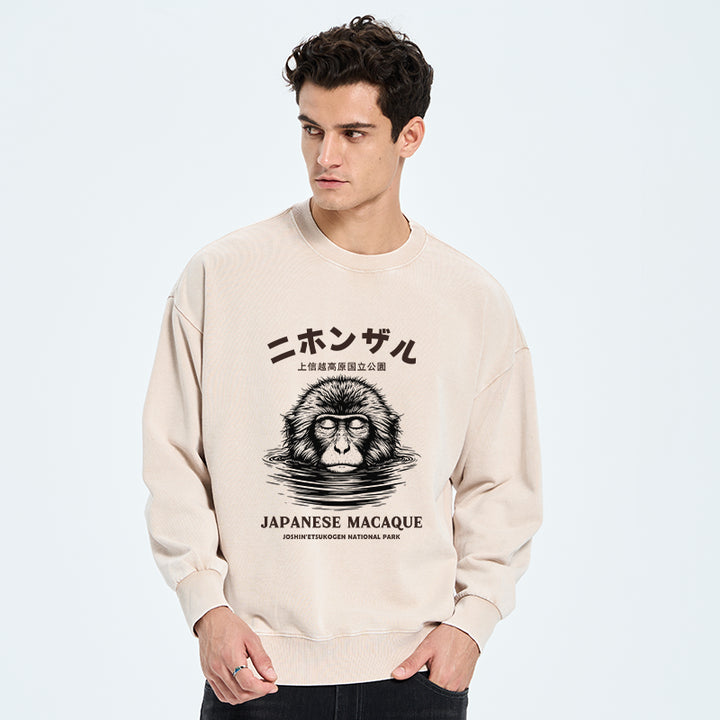 The Macaque Monkey In The Bath Japanese Washed Sweatshirt