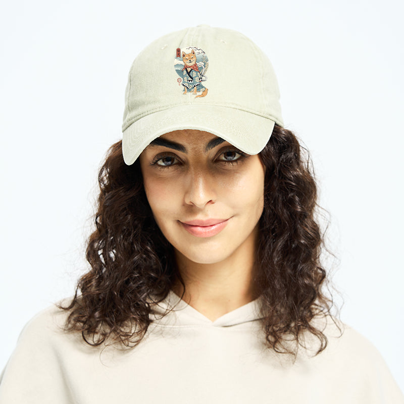 Samurai Shiba Dog Japanese Washed Cap