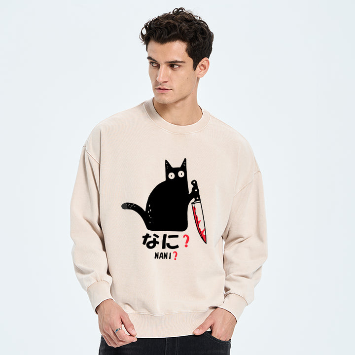 A Puzzled Cat Holding A Knife Washed Sweatshirt