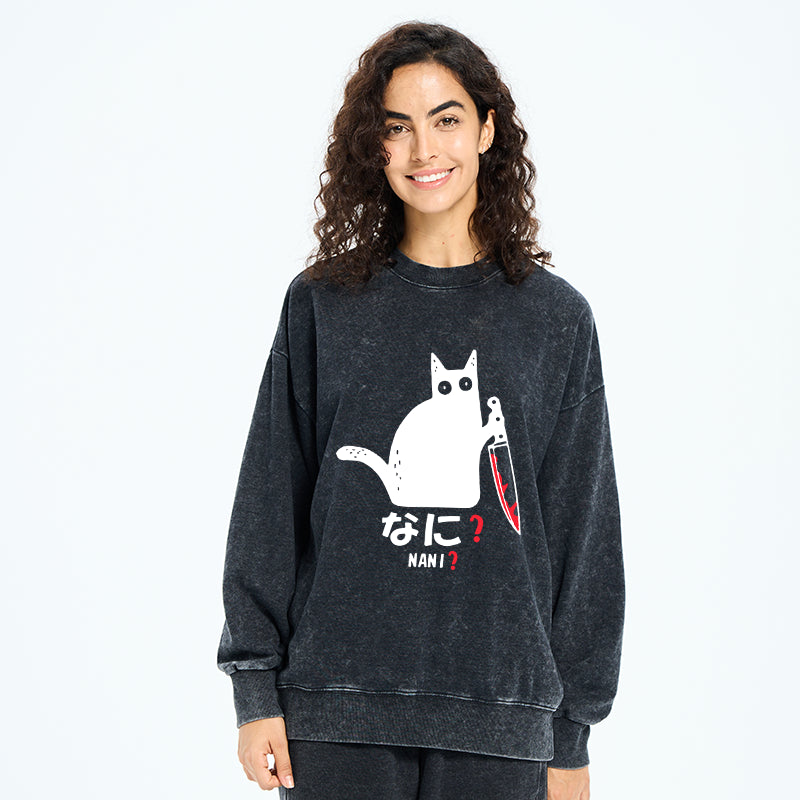 A Puzzled Cat Holding A Knife Washed Sweatshirt