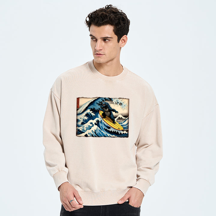 Dinosaur Surfing Japanese Washed Sweatshirt