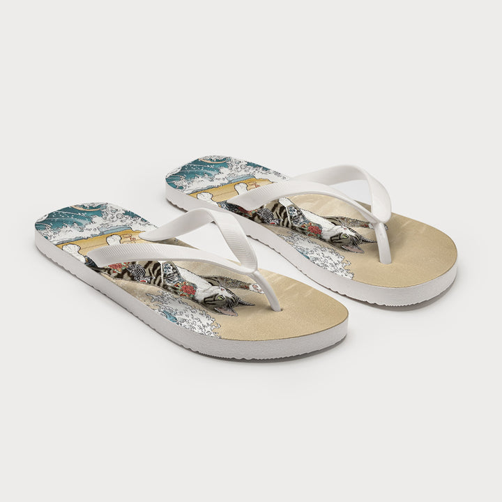 Cat Surfing Flip Flops