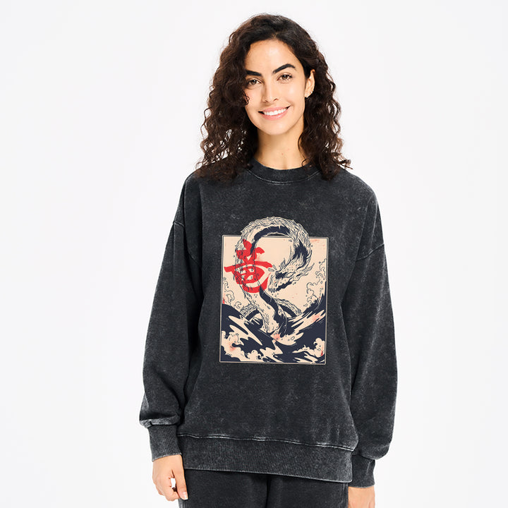 Skull Roses Japanese Aesthetic Washed Sweatshirt