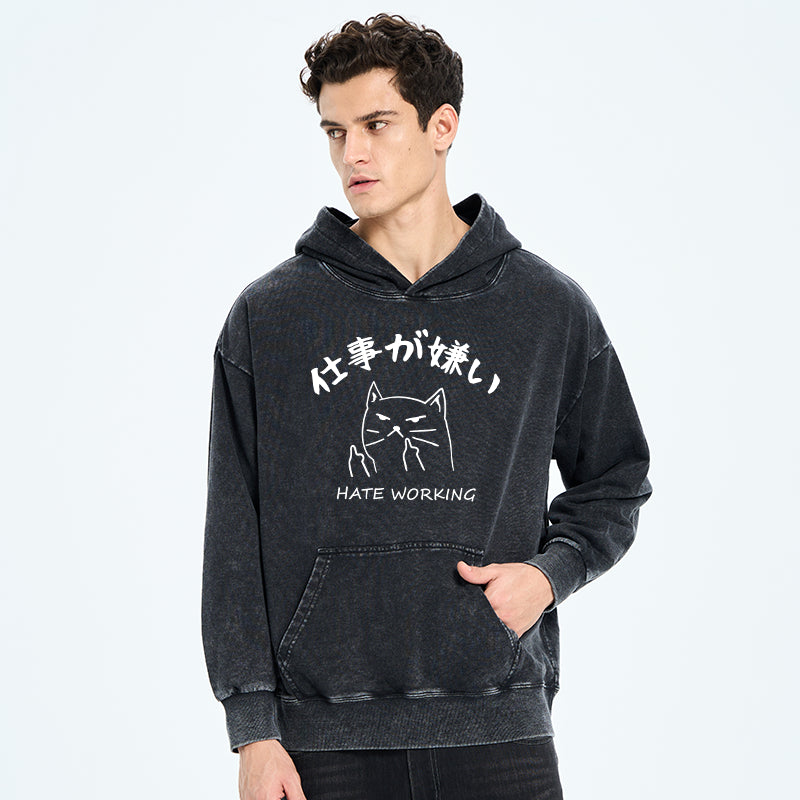 A Cat That Hates Work Washed Hoodie