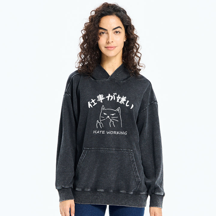 A Cat That Hates Work Washed Hoodie