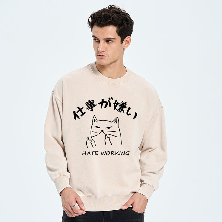 A Cat That Hates Work Washed Sweatshirt