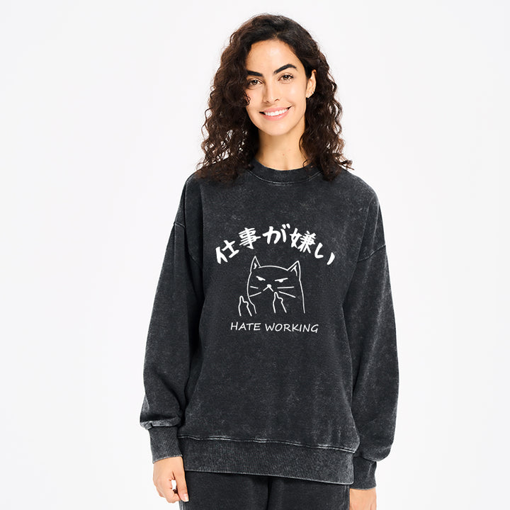 A Cat That Hates Work Washed Sweatshirt