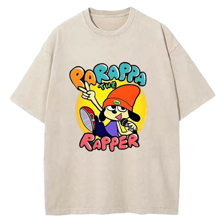 Parappa The Rapper Vintage Design Washed Crew Neck T-Shirt