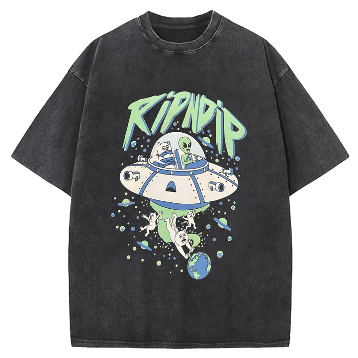 Kidnapped Cat Washed Crew Neck T-Shirt