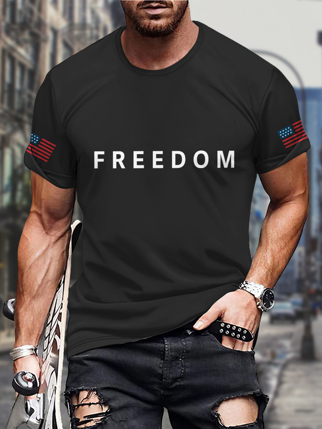 Freedmon Round Neck Short Sleeve Men's T-shirt