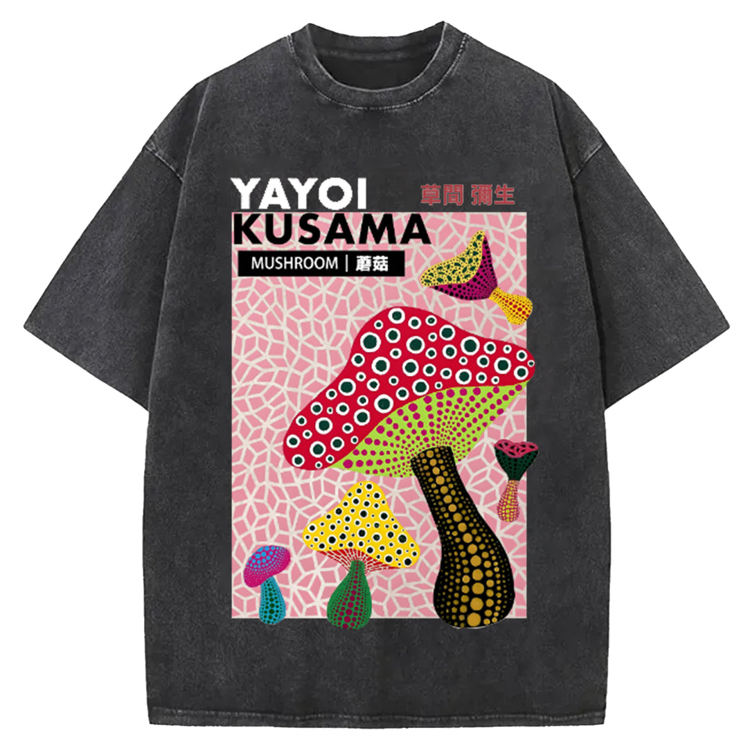 Yayoi Kusama Flower Vintage Japanese Design Washed Crew Neck T-Shirt