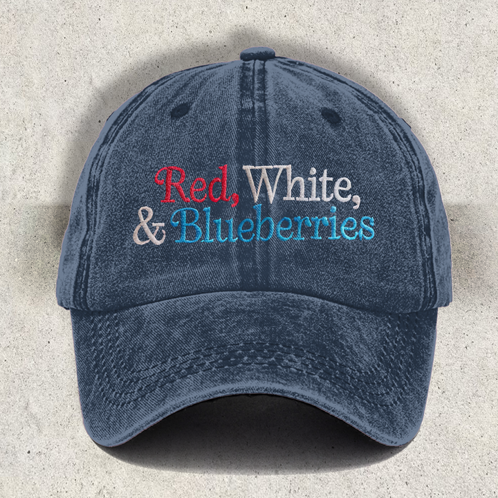 Red White and Blueberries Printed Baseball Cap
