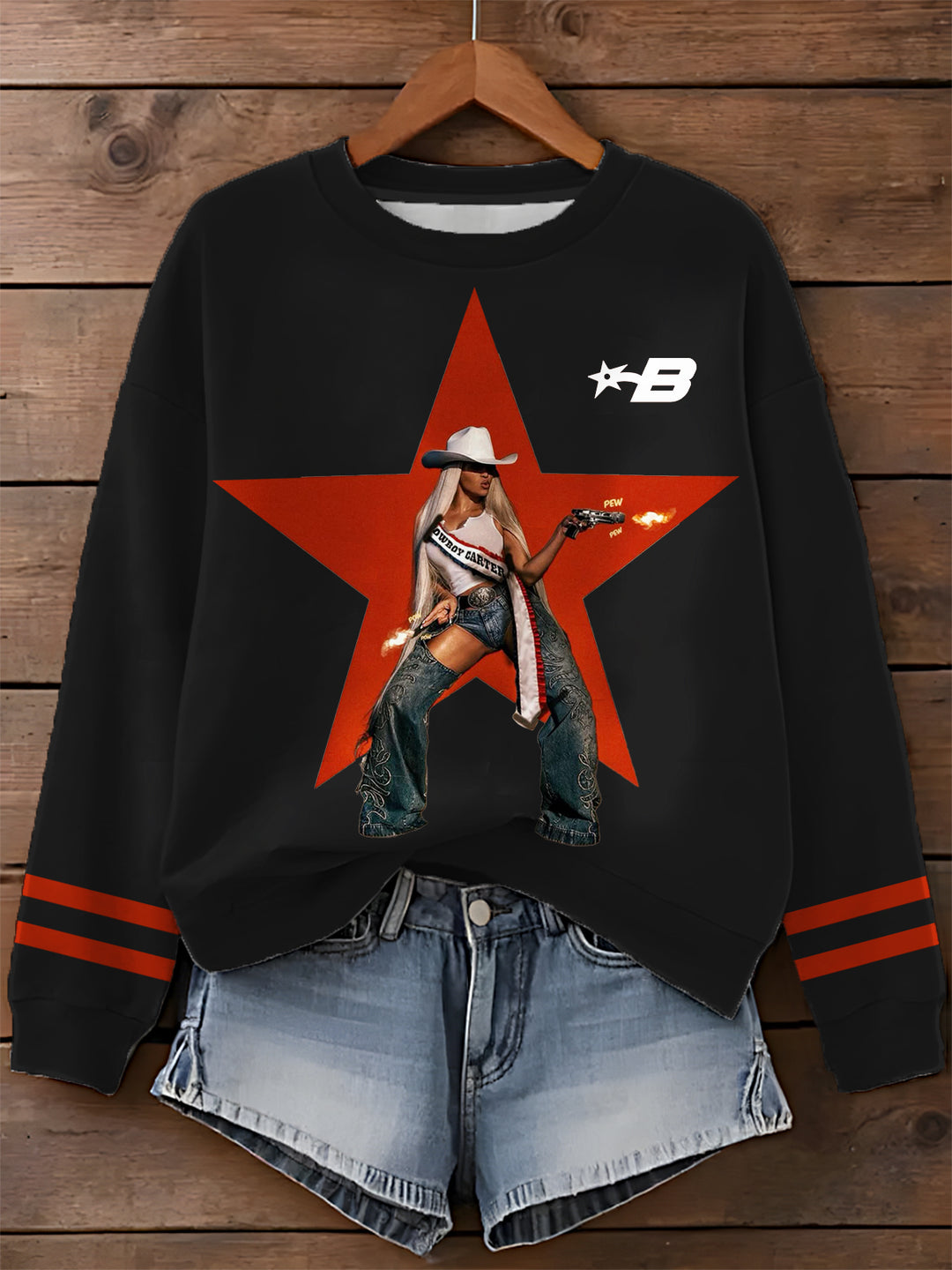 Beyonce Star Design Printed Long Sleeve Casual Top