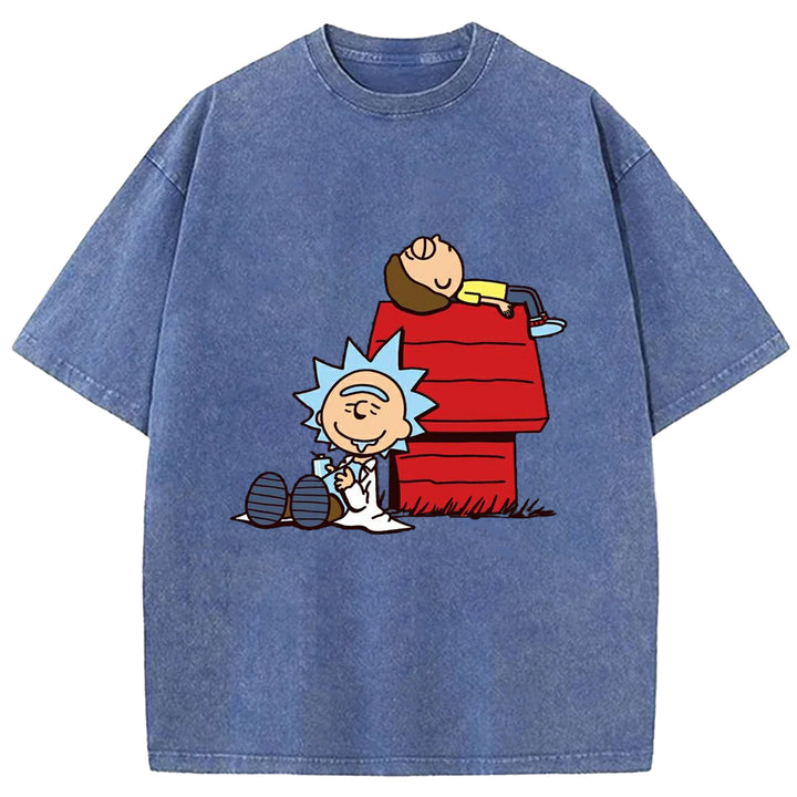 Funny Cartoon Washed Crew Neck T-Shirt