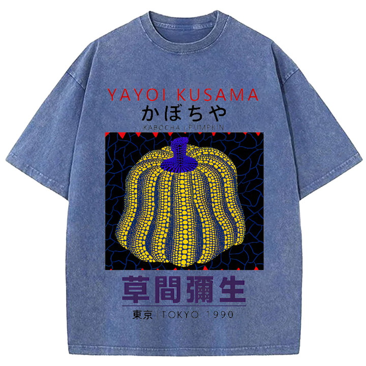 Yayoi Kusama Pumpkin Tokyo 1990 Vintage Design Washed Crew Neck T-Shirt