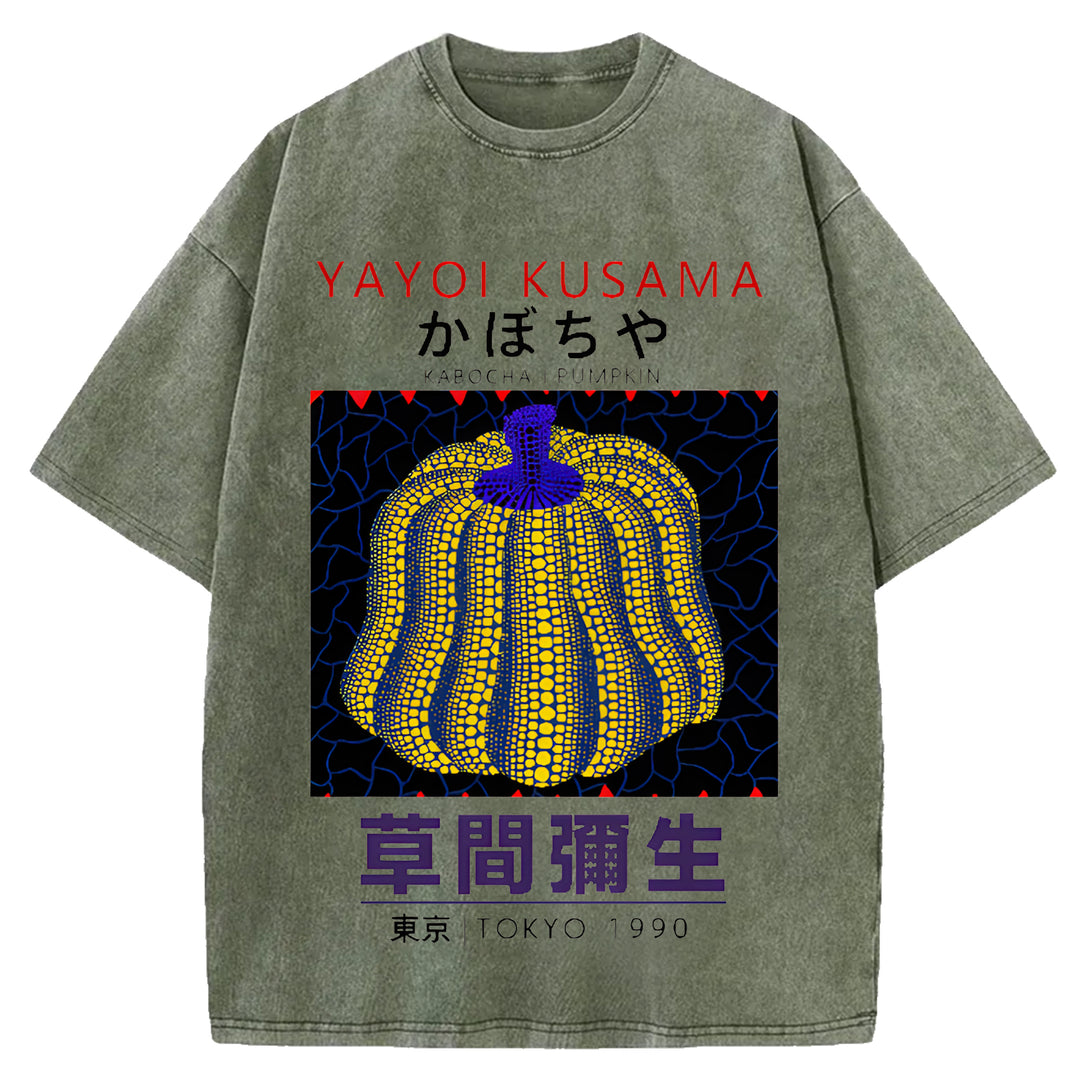 Yayoi Kusama Pumpkin Tokyo 1990 Vintage Design Washed Crew Neck T-Shirt