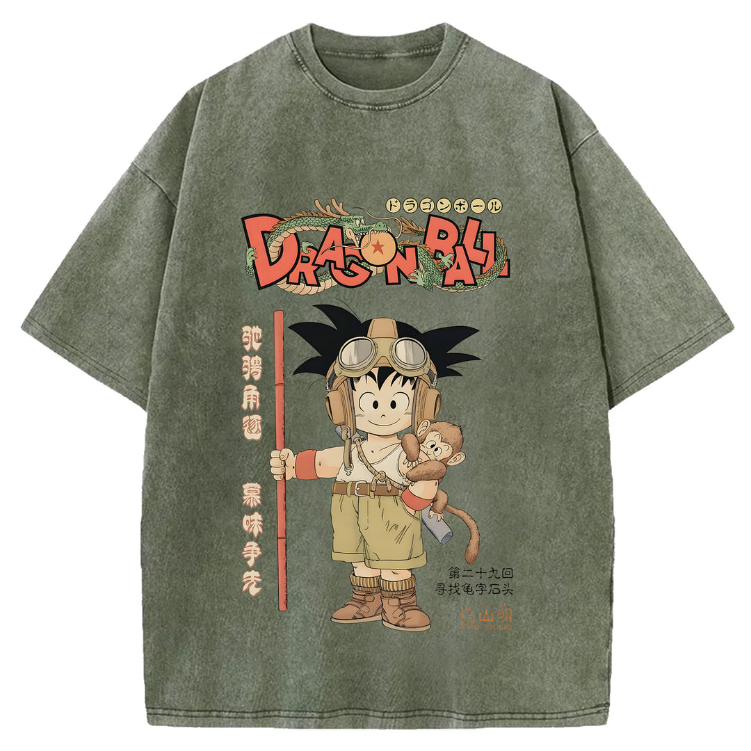 Japanese Anime Washed Crew Neck T-Shirt