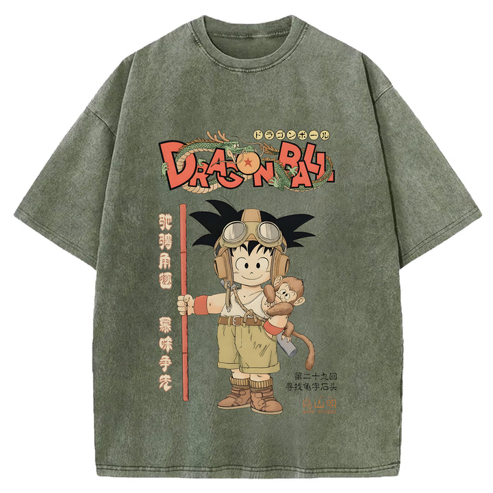 Japanese Anime Washed Crew Neck T-Shirt