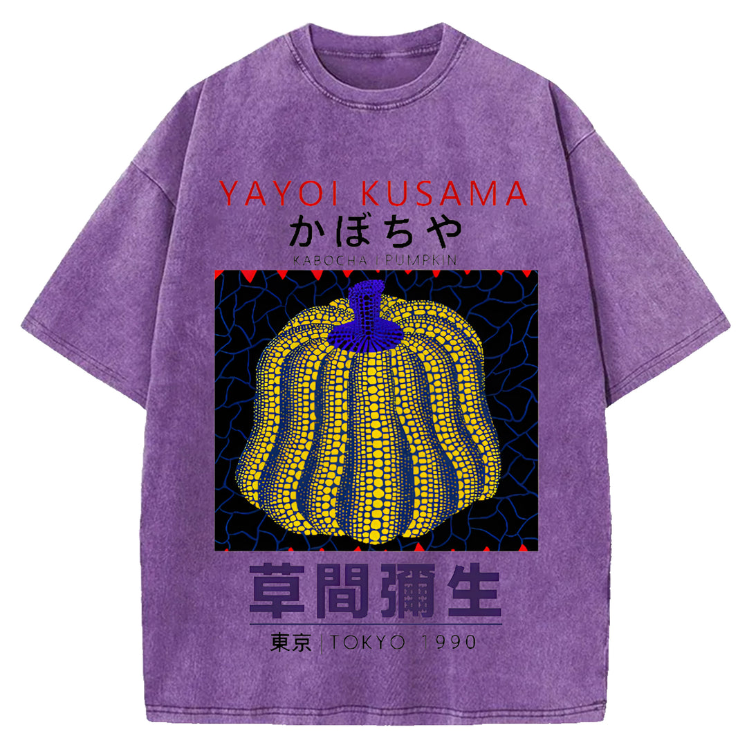 Yayoi Kusama Pumpkin Tokyo 1990 Vintage Design Washed Crew Neck T-Shirt