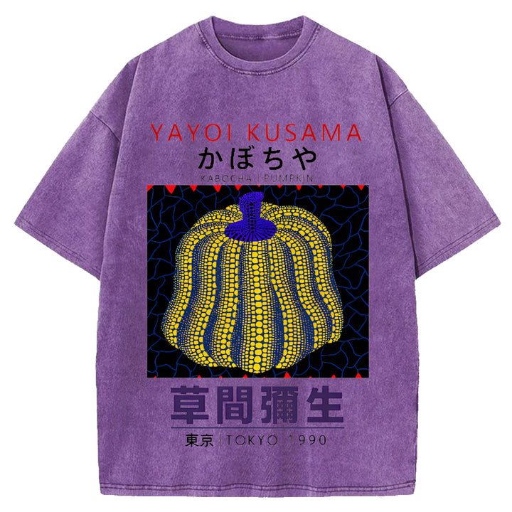 Yayoi Kusama Pumpkin Tokyo 1990 Vintage Design Washed Crew Neck T-Shirt
