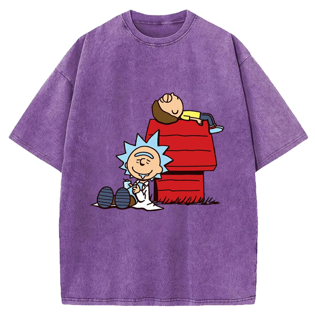 Funny Cartoon Washed Crew Neck T-Shirt
