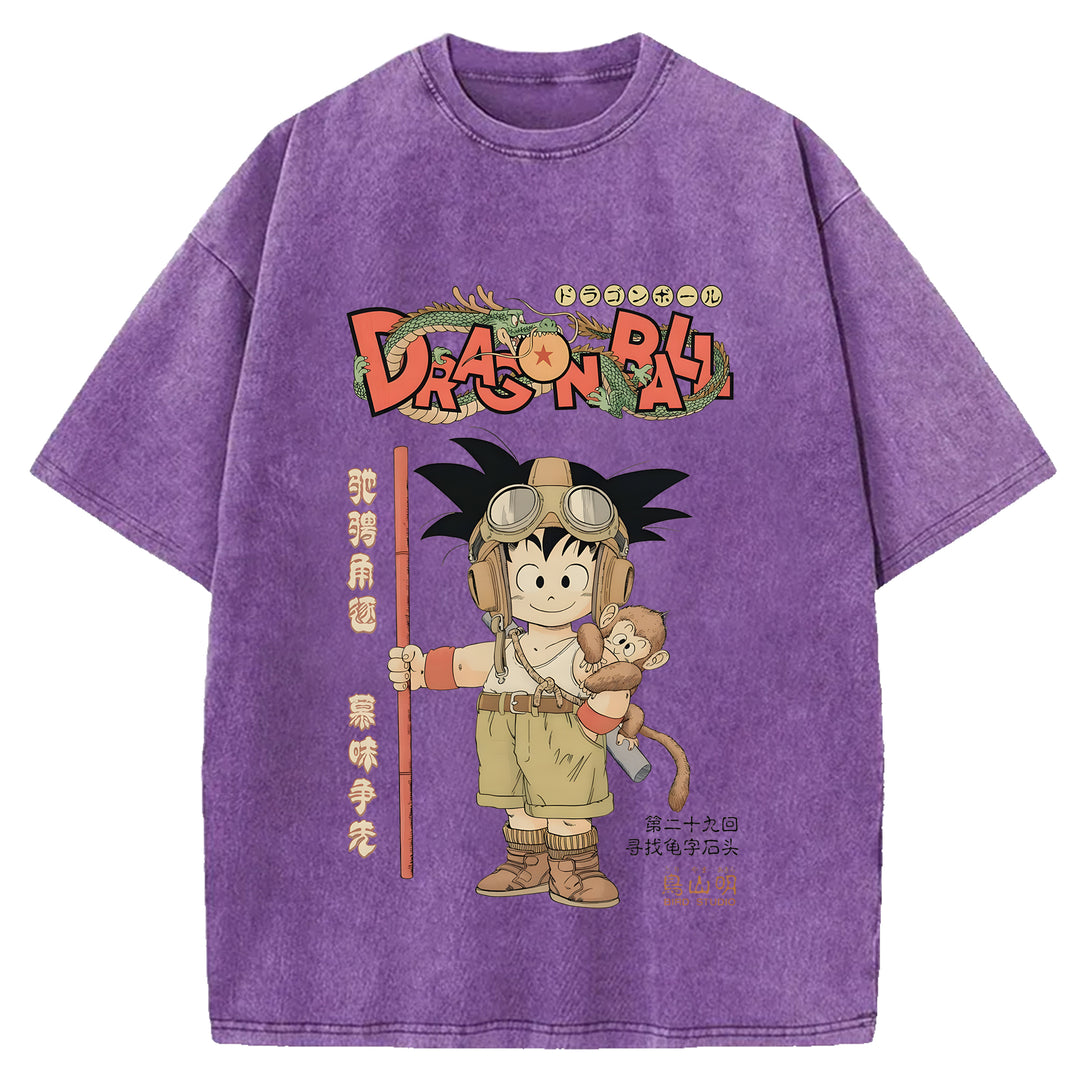 Japanese Anime Washed Crew Neck T-Shirt