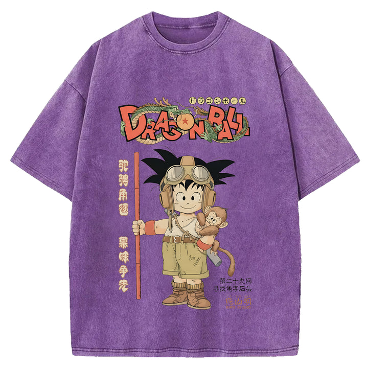 Japanese Anime Washed Crew Neck T-Shirt