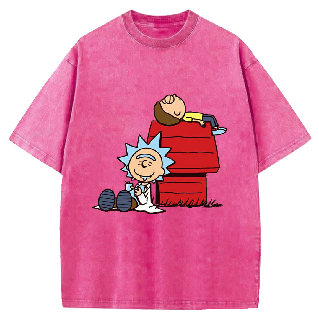 Funny Cartoon Washed Crew Neck T-Shirt