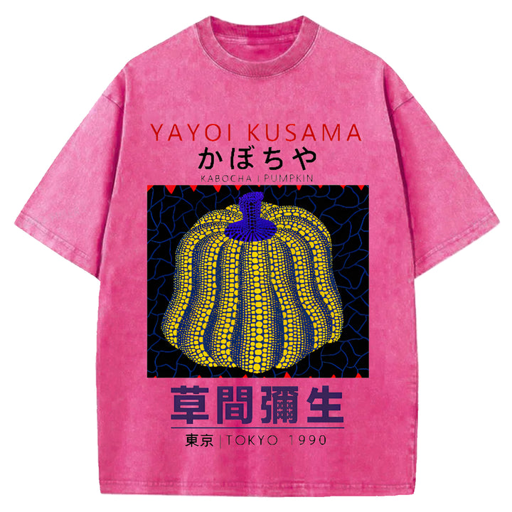 Yayoi Kusama Pumpkin Tokyo 1990 Vintage Design Washed Crew Neck T-Shirt