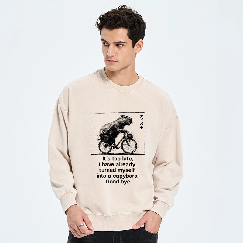 Funny Capybara Riding A Bicycle Washed Sweatshirt