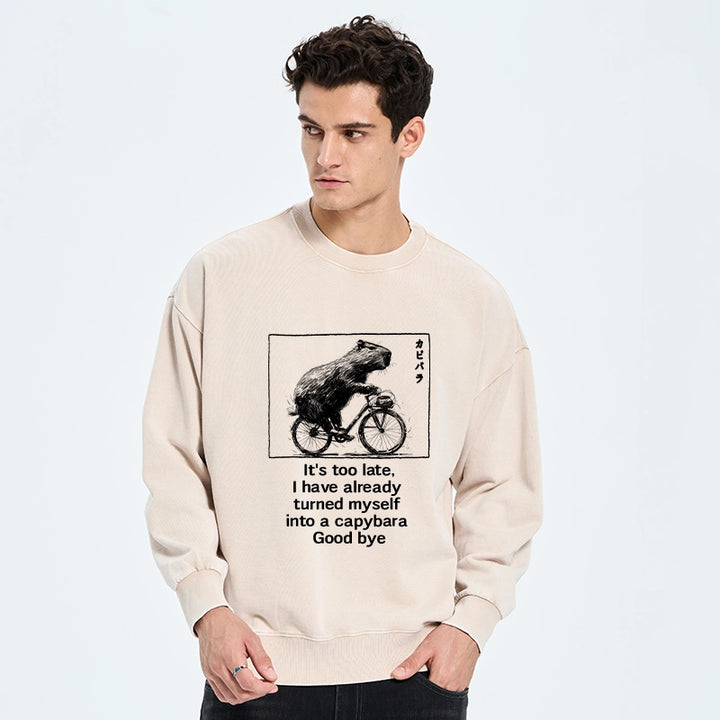 Funny Capybara Riding A Bicycle Washed Sweatshirt