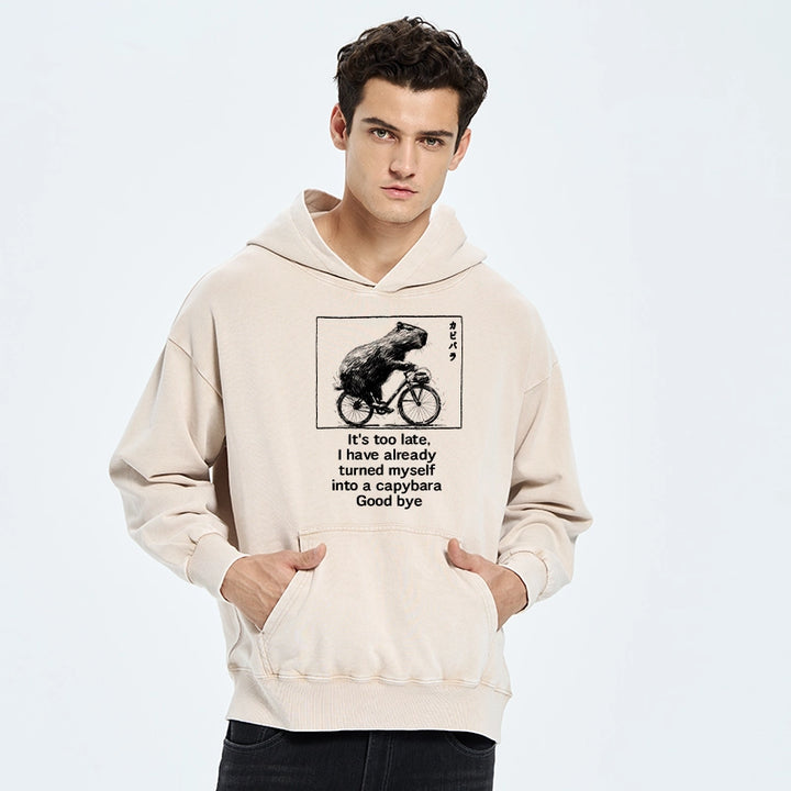 Funny Capybara Riding A Bicycle Washed Hoodie