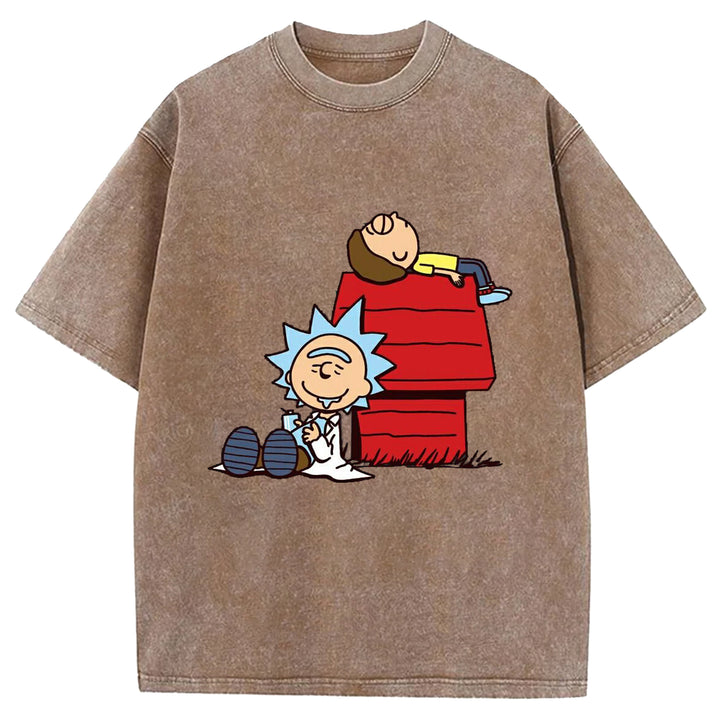 Funny Cartoon Washed Crew Neck T-Shirt