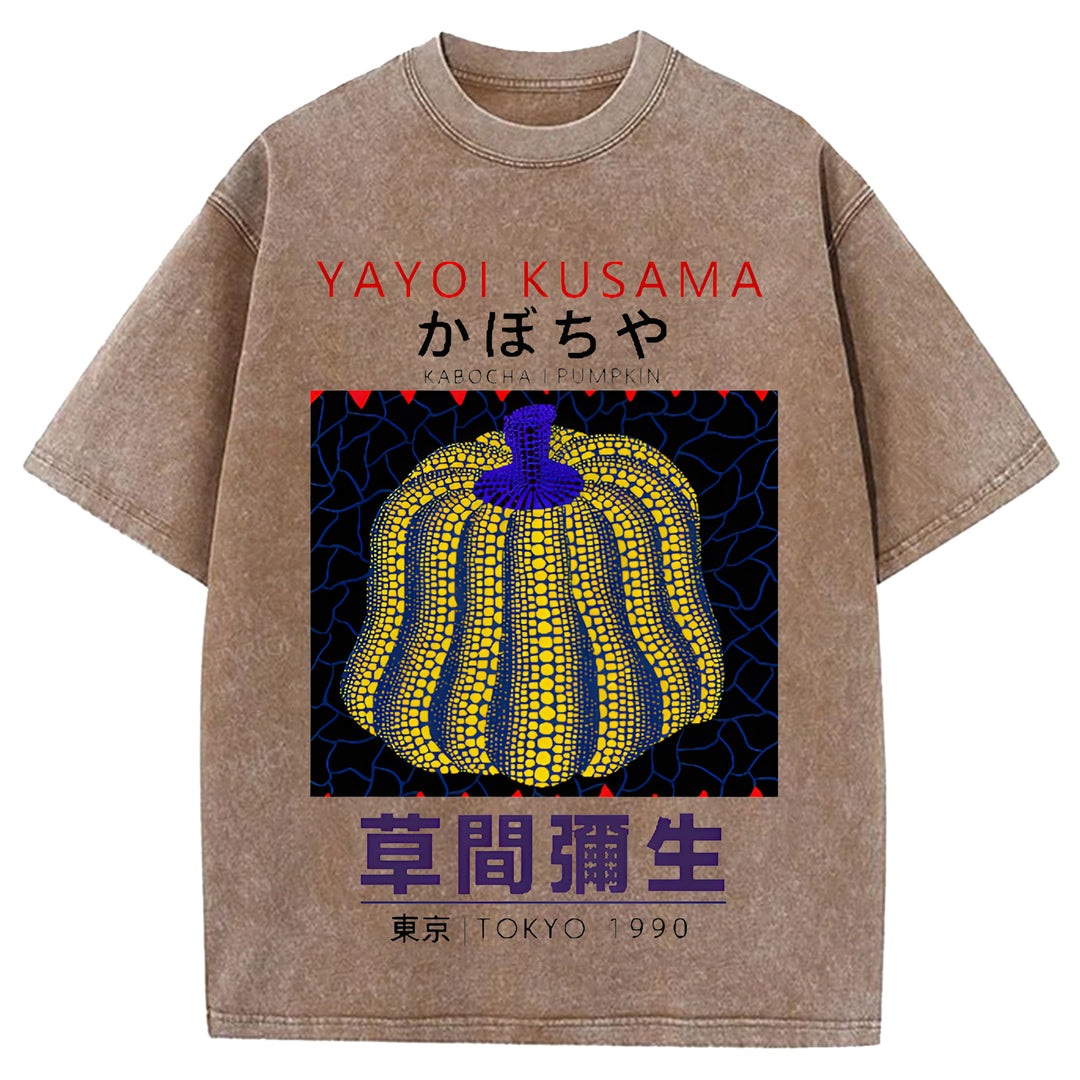 Yayoi Kusama Pumpkin Tokyo 1990 Vintage Design Washed Crew Neck T-Shirt