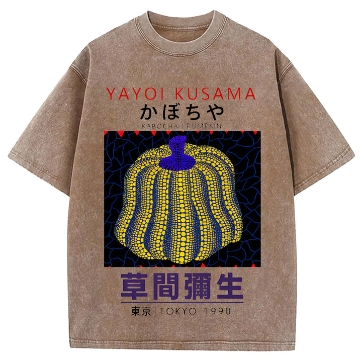 Yayoi Kusama Pumpkin Tokyo 1990 Vintage Design Washed Crew Neck T-Shirt