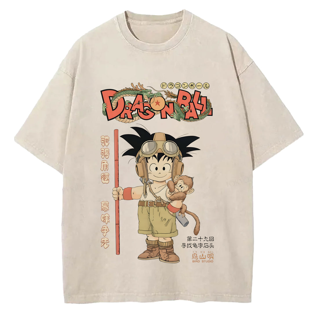 Japanese Anime Washed Crew Neck T-Shirt