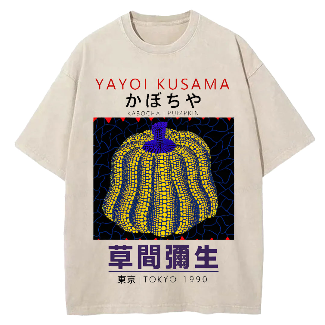Yayoi Kusama Pumpkin Tokyo 1990 Vintage Design Washed Crew Neck T-Shirt