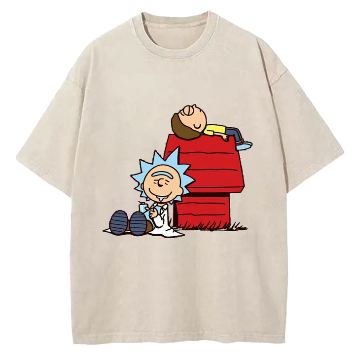 Funny Cartoon Washed Crew Neck T-Shirt