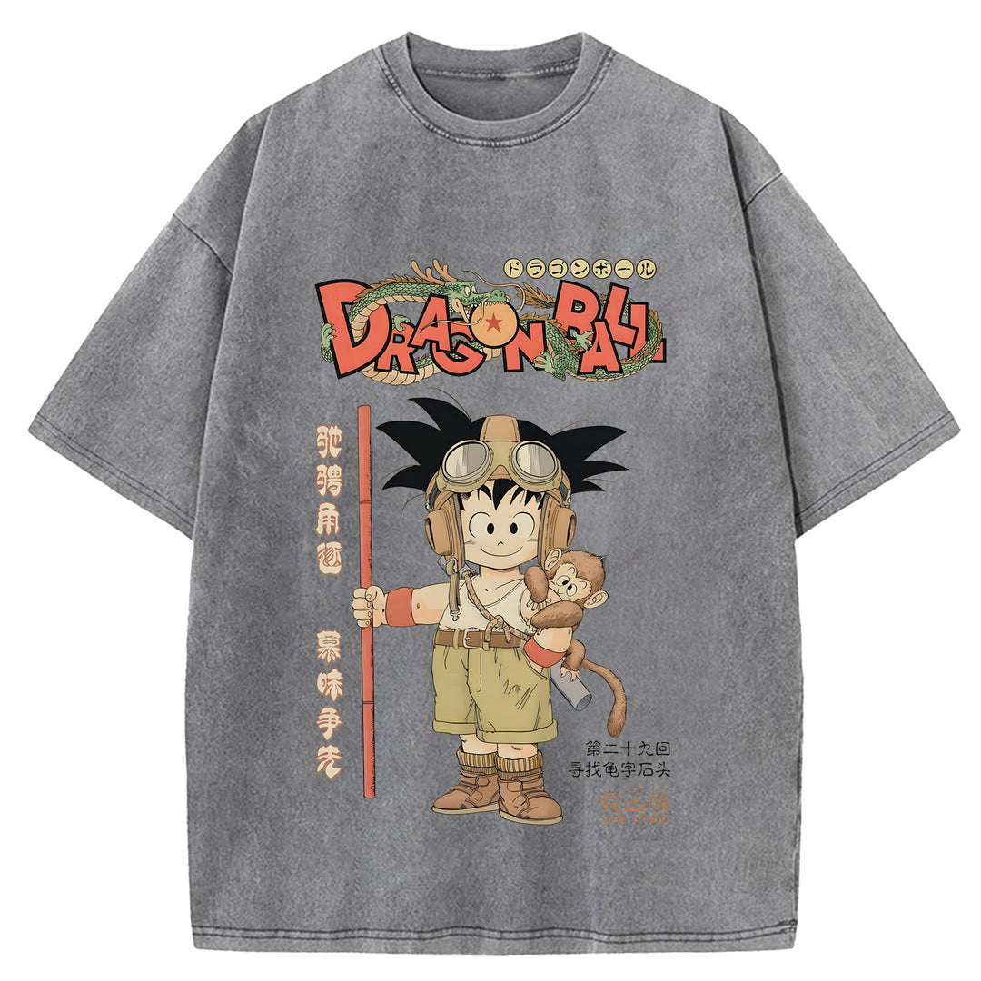 Japanese Anime Washed Crew Neck T-Shirt