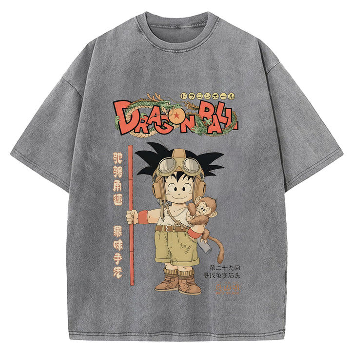Japanese Anime Washed Crew Neck T-Shirt