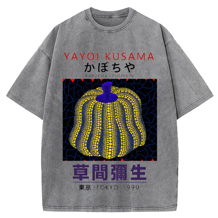 Yayoi Kusama Pumpkin Tokyo 1990 Vintage Design Washed Crew Neck T-Shirt