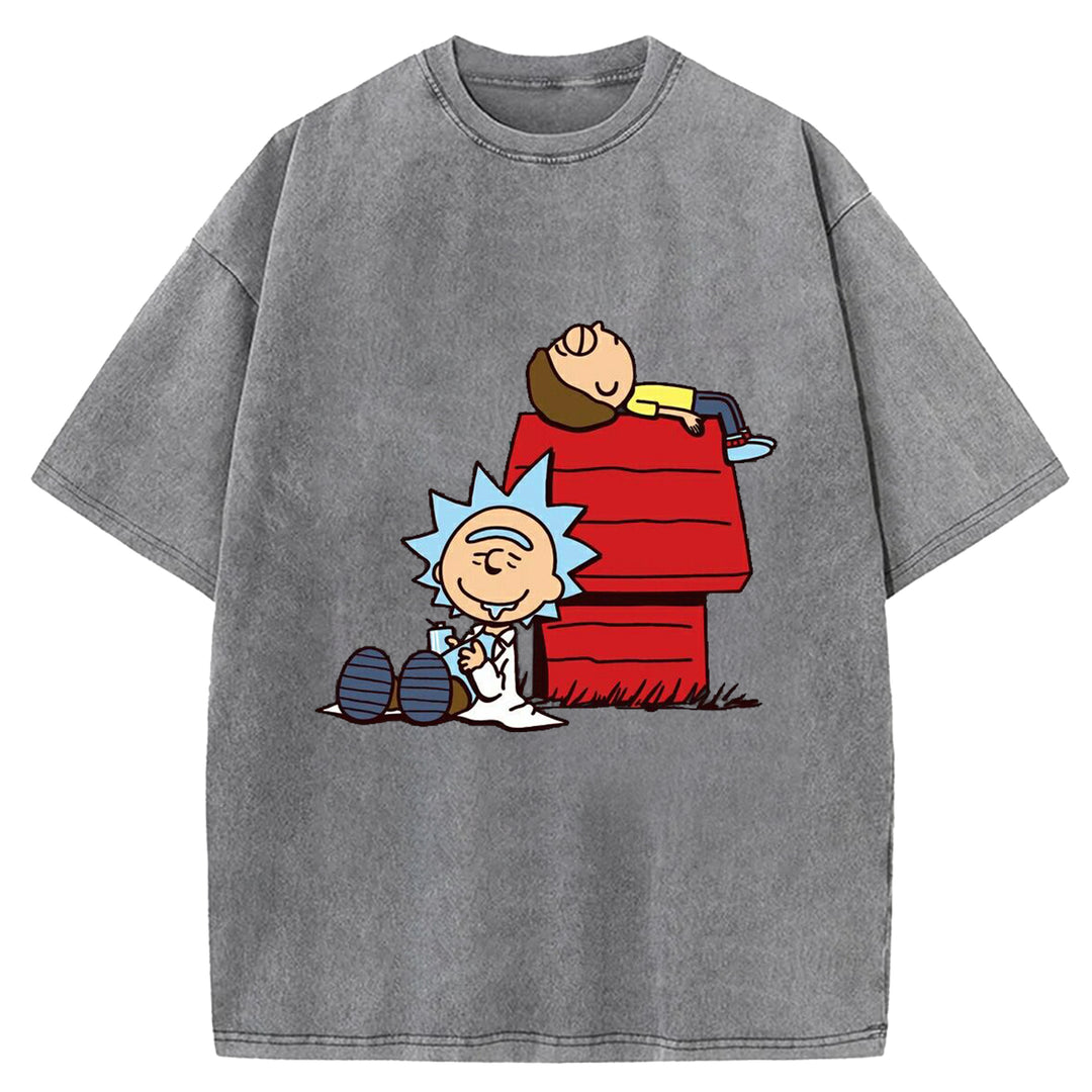 Funny Cartoon Washed Crew Neck T-Shirt
