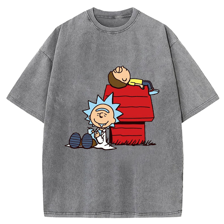 Funny Cartoon Washed Crew Neck T-Shirt