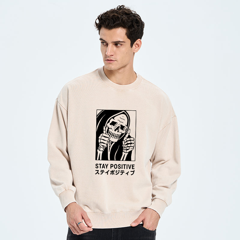 Stay Positive Skeleton Washed Sweatshirt