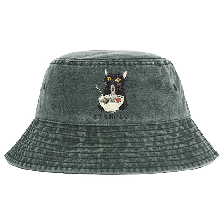Cats Eat Ramen Noodles Washed Bucket Hat