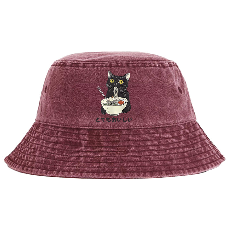 Cats Eat Ramen Noodles Washed Bucket Hat